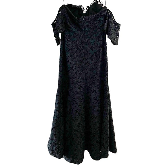 NWT SAU LEE Lace Off Shoulder Cocktail Black Asymmetric Midi Dress Sz 4 - Picture 3 of 9